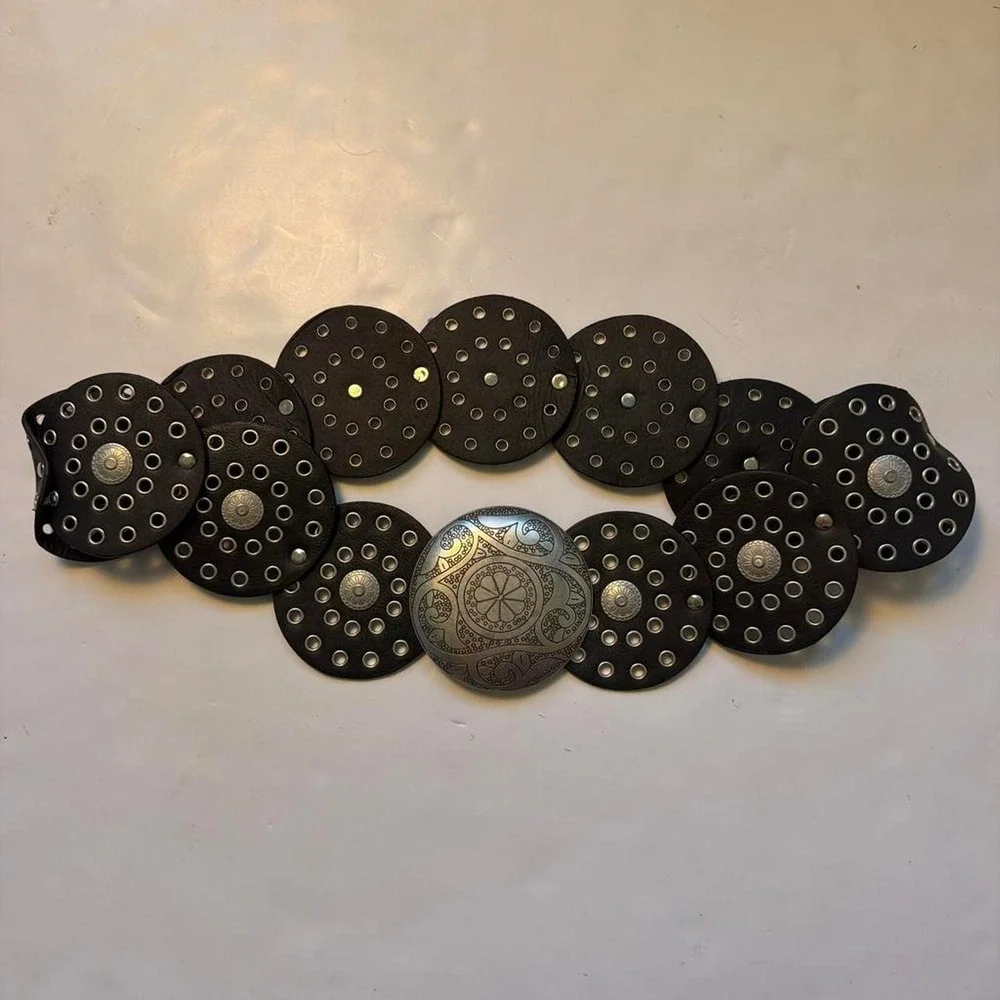Western Boho Black Silver Disc‎ Concho Belt Y2K Festival Cowgirl Adjustable